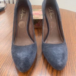 Cole Haan Navy Suede with Wooden Heels Sz 8